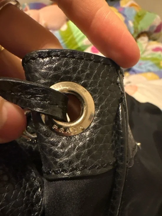 Vintage Prada Tessuto Nylon Hobo Bag Black Leather Trim Shoulder Bag Y2K - Picture 4 of 6